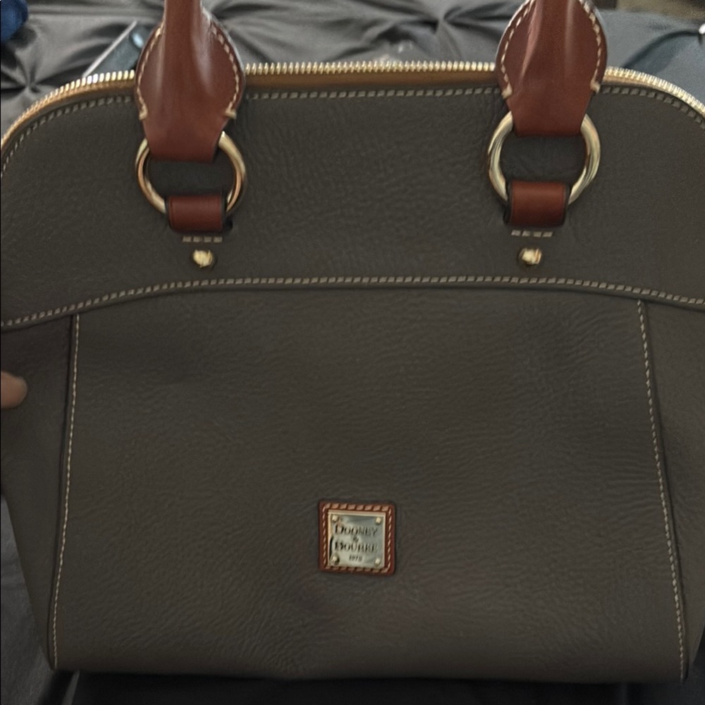 Dooney & Bourke Gray and Brown Satchel with Classic Design